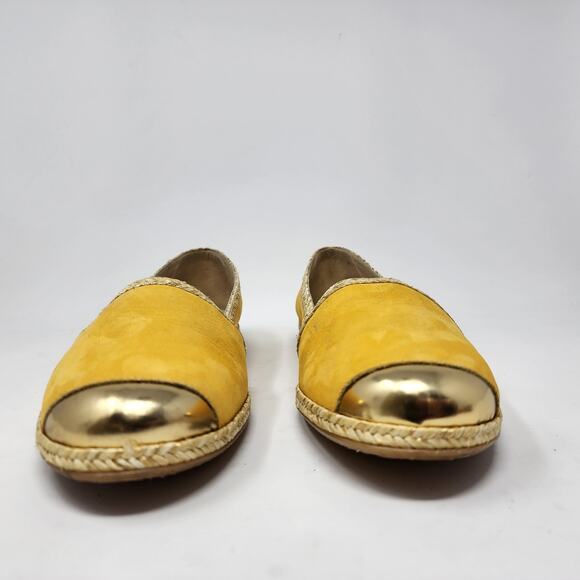 Stuart Weitzman Flats Women 9M Tipadrille Espadrilles Yellow Nubuck Gold Toe - Picture 4 of 9
